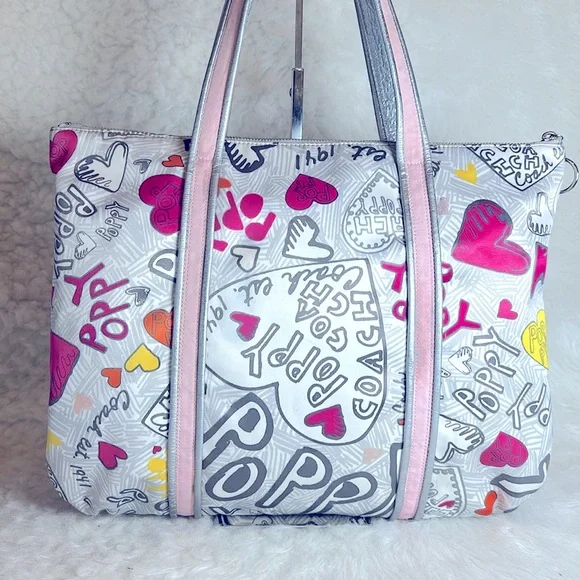 Coach Poppy Graffiti Glam Hearts Tote/Shoulder Bag - Picture 4 of 16